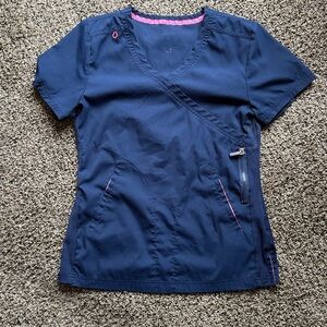 KOI Navy Blue Scrub scrub set with Pink Accents